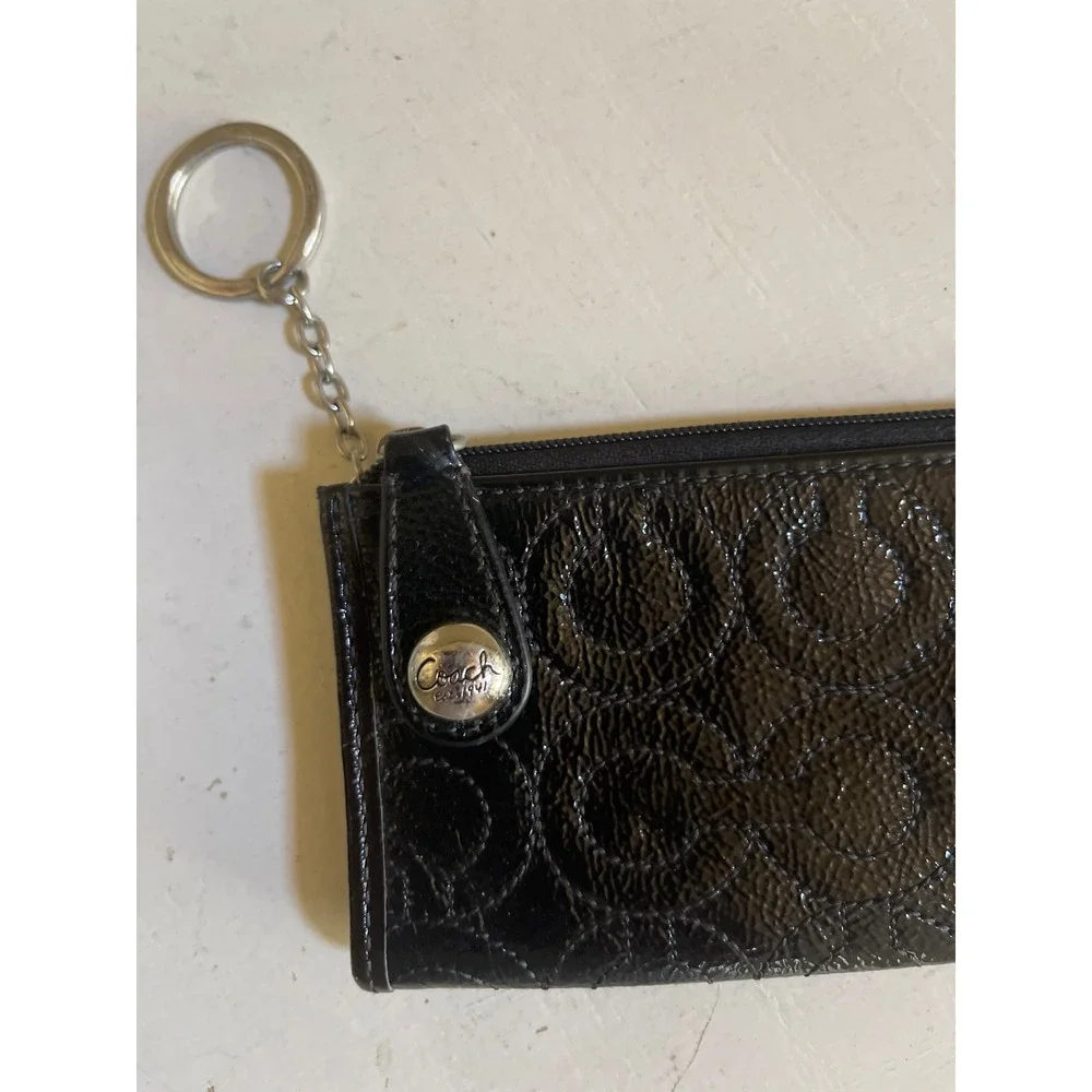 Vtg Coach Black Patent Leather Signature C Mini Skinny ID Case Keychain Wallet